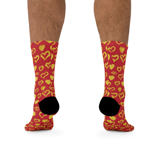 Gold Hearts on Red Recycled Poly Socks