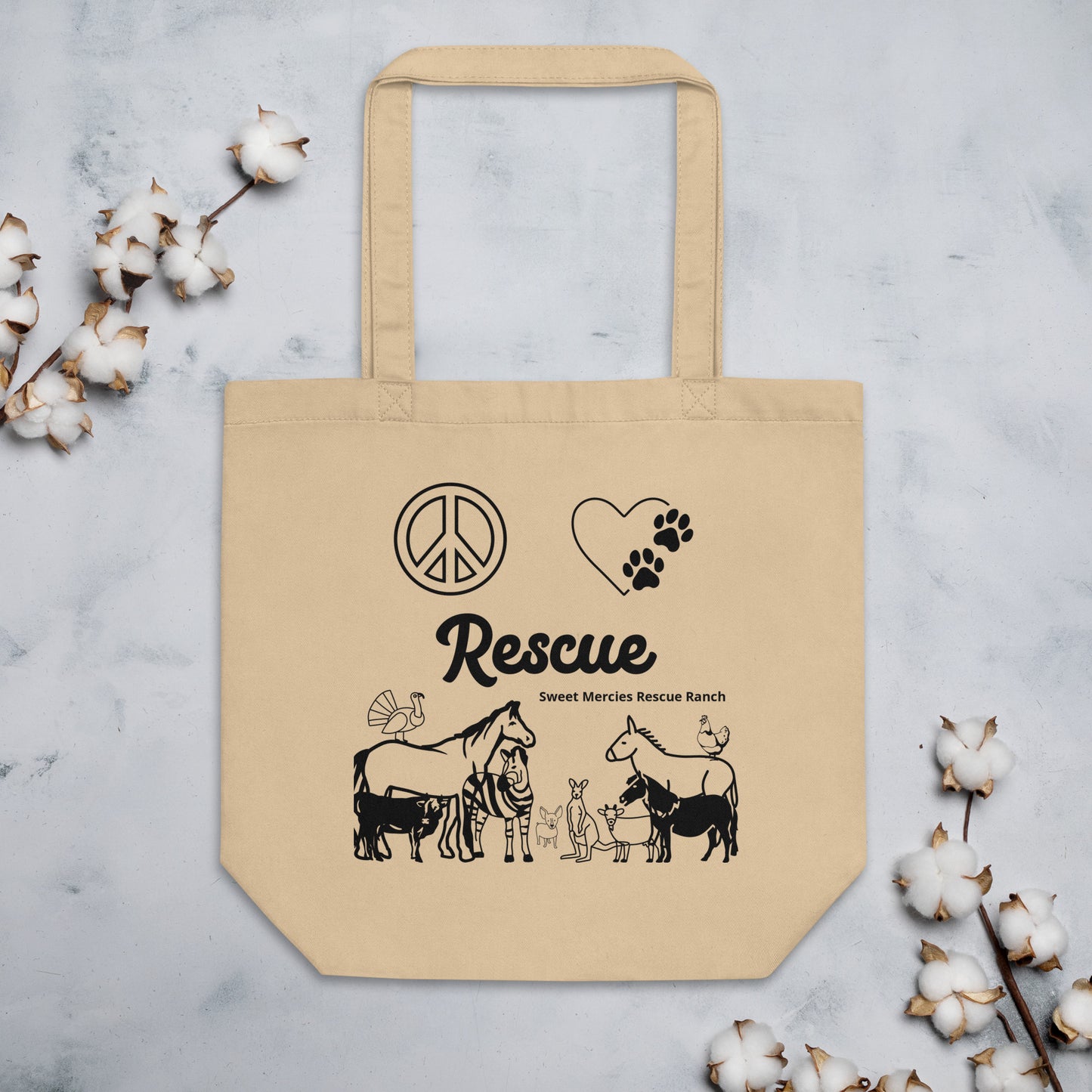 Peace, Love, Rescue - Sweet Mercies Rescue Ranch - Eco Tote Bag