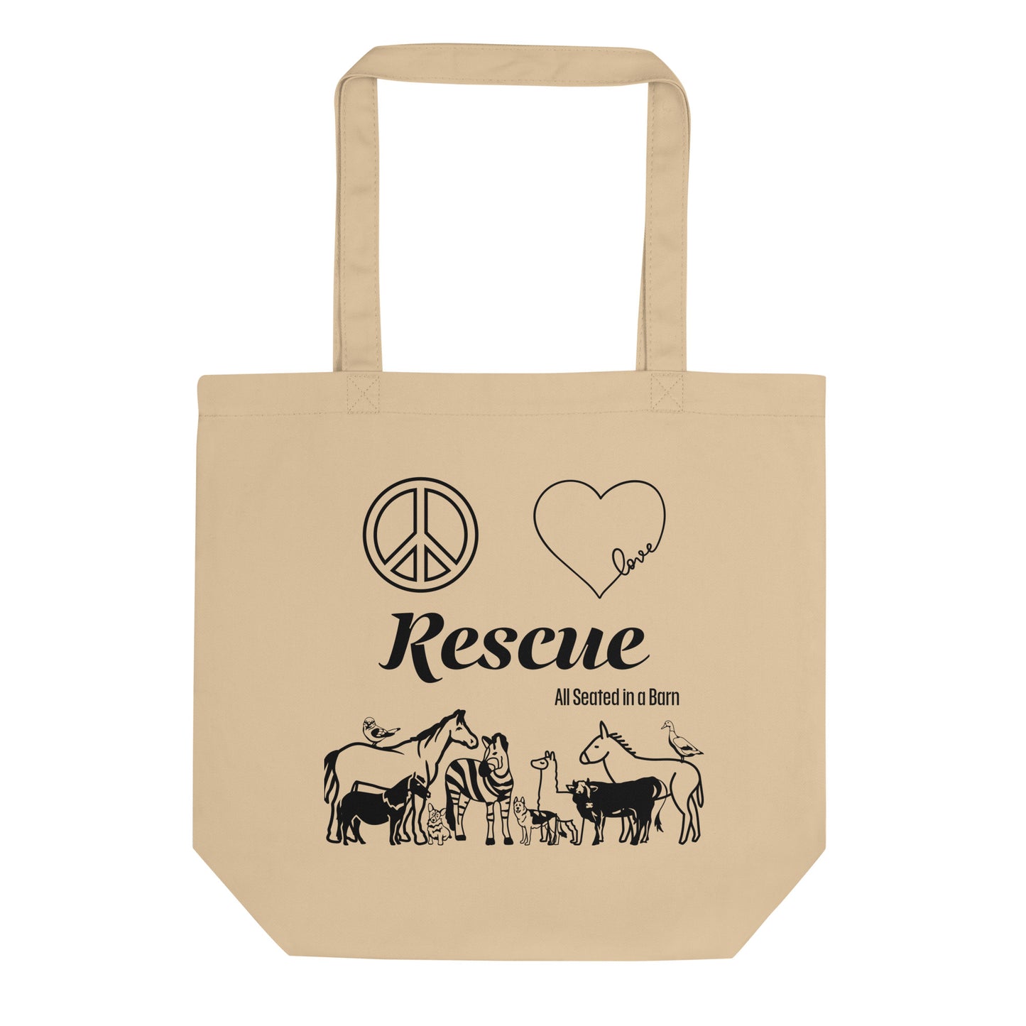 Peace, Love, Rescue - All Seated in a Barn - Eco Tote Bag