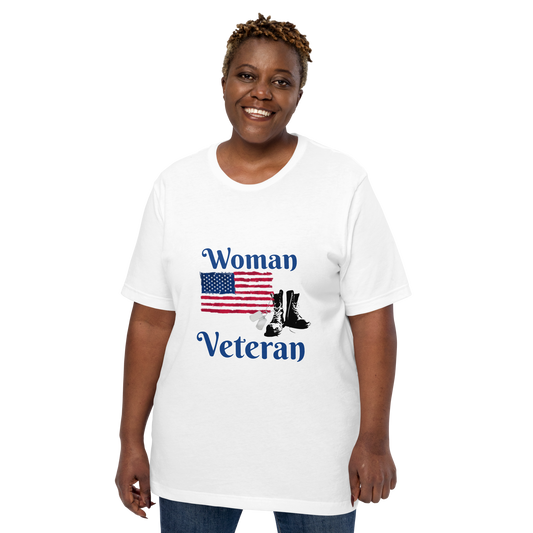 Woman Veteran - Flag, Boots, Dog Tags - Unisex t-shirt